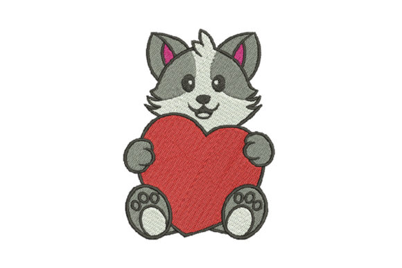 Cat Holding a Big Red Heart