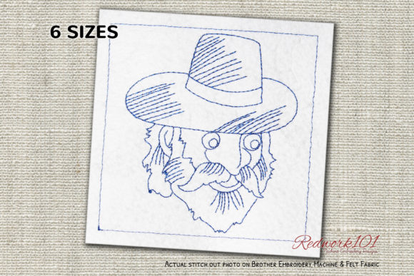 Hunter Face with Big Moustache Redwork